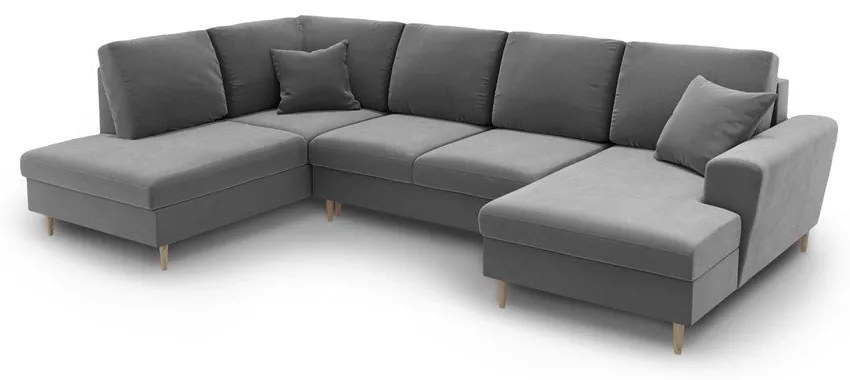 Colțar gri deschis extensibil, cu spațiu de depozitare cu tapițerie din catifea (cu colț pe partea stângă-în formă de "U") Kyoto – Cosmopolitan Design