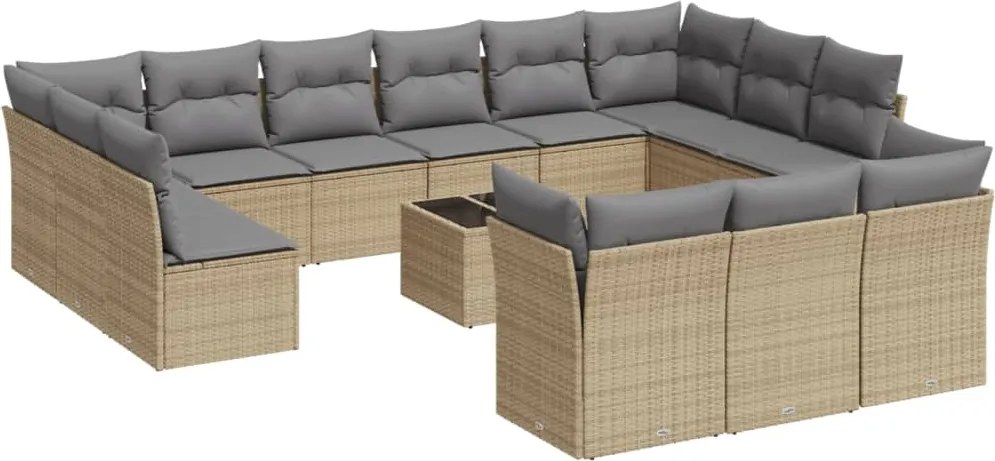 vidaXL Set canapele de grădină, 14 piese, cu perne, bej, poliratan