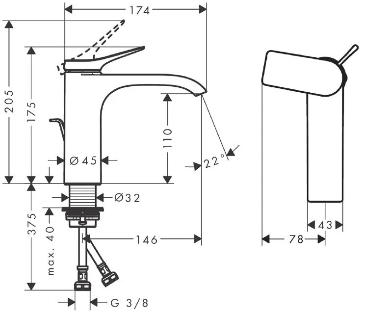 Baterie lavoar, Hansgrohe, Vivenis 110, CoolStart, cu ventil, crom