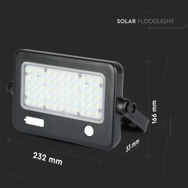 Proiector solar LED reglabil 10W 4000K IP65 cu senzor și port USB