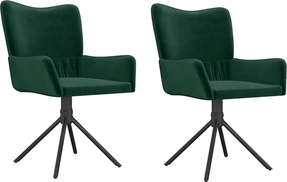 vidaXL Scaune de bucătărie pivotante, 2 buc., verde închis, catifea