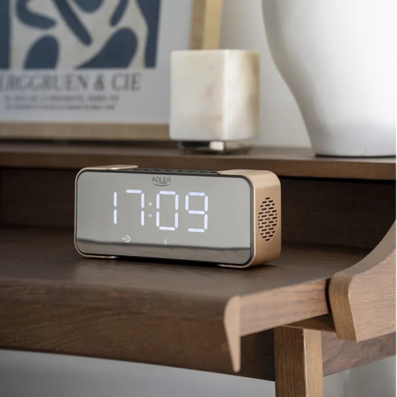 Radio cu ceas Adler AD 1190 Copper, Bluetooth, AUX, USB, SD card, LCD display, 2600 mAh, Cupru/Negru
