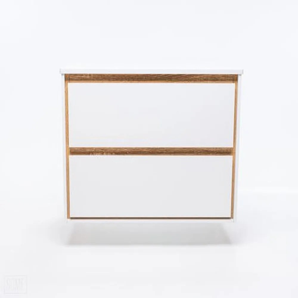 Dulap baza suspendat Rune Dagaz 2 sertare 59 cm alb-lemn lucios