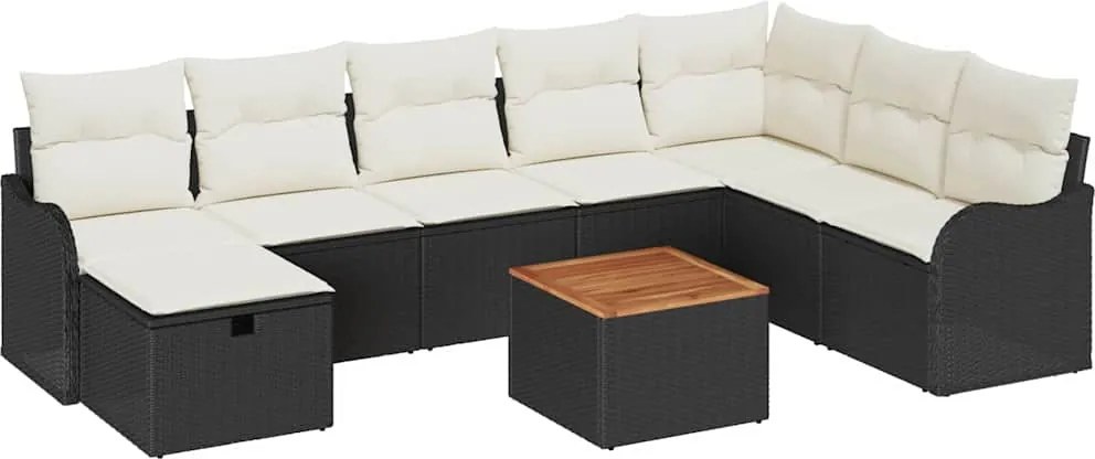 vidaXL Set de canapele pentru grădină cu pernă 9 pcs Negru poliratan