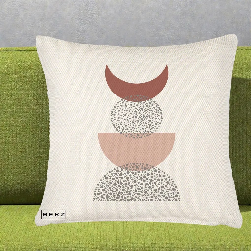 Perna Decorativa Boho Luna Plina si Forme Punctate, 40x40 cm, Crem Reliefat, Husa Detasabila, Perna Inclusa, BEKZ®