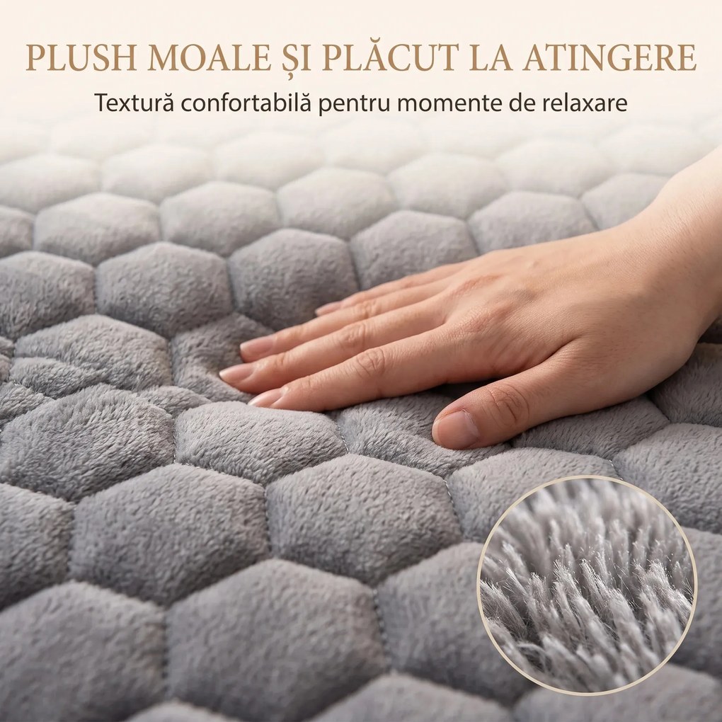 Set lenjerie de pat plusata, husa cu elastic si 2 fete de perna, Gri