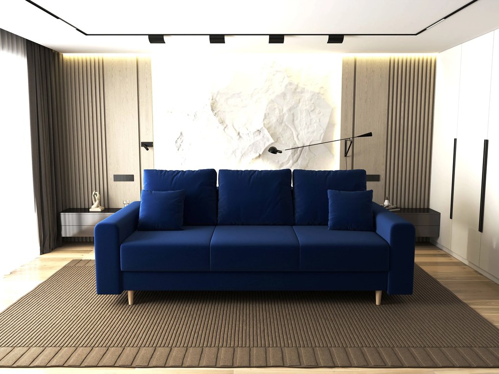 Canapea extensibilă dumonde cu ladă de depozitare si sezut confortabil din spuma high-density, Kronos Royal Albastru 210x100 cm