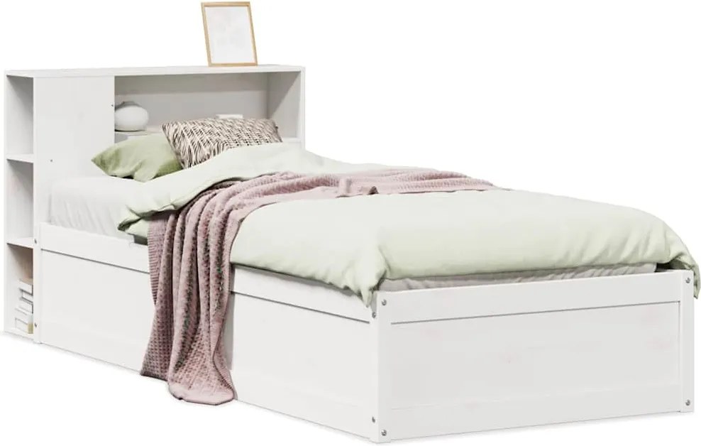 vidaXL Cadru de pat fără saltea, alb, 75x190 cm, lemn masiv de pin