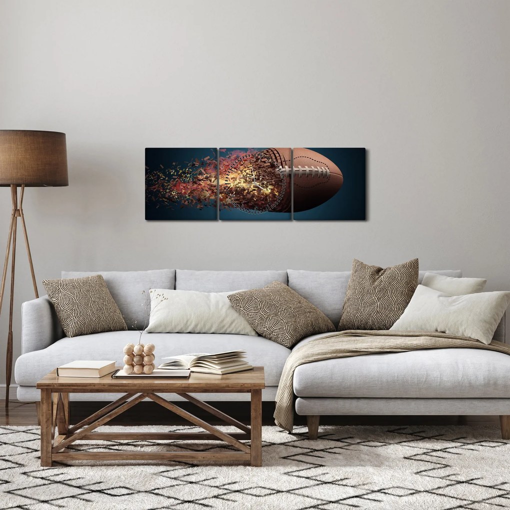 Tablou - Minge de ruggby în acțiune (cu ceas) (90x30 cm)