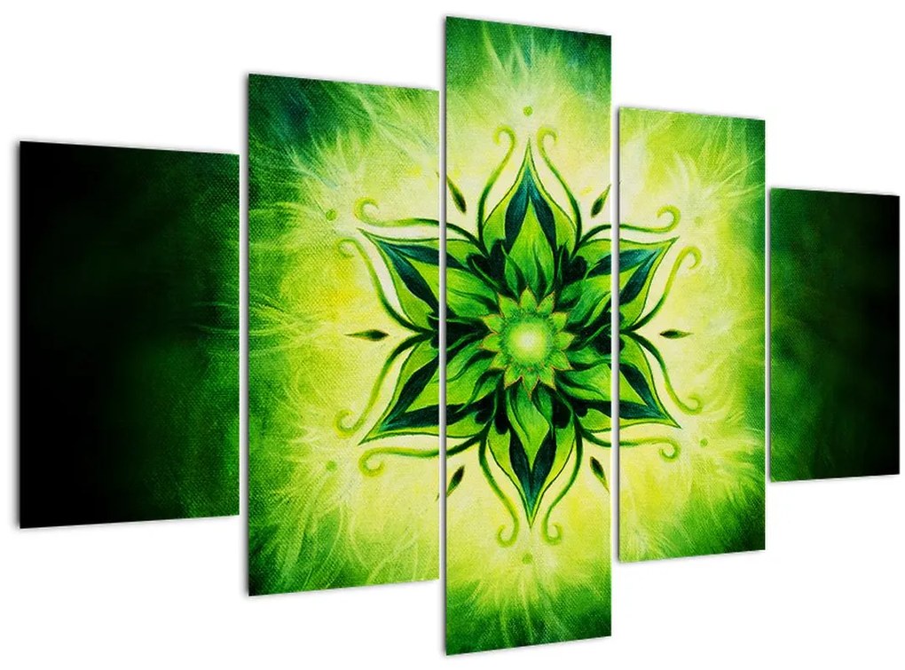 Tablou - Mandala de flori, fundal verde (150x105 cm)