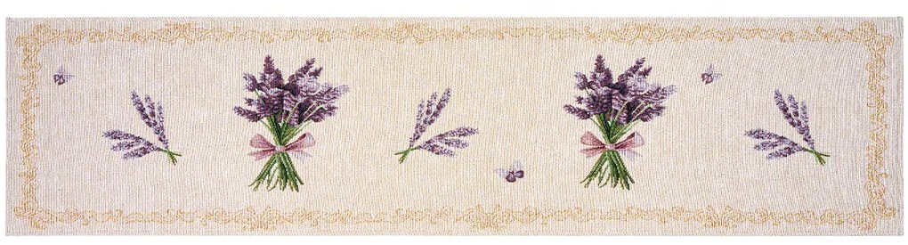 Traversă masă Buchet de lavandă, bej, 33 x 140 cm
