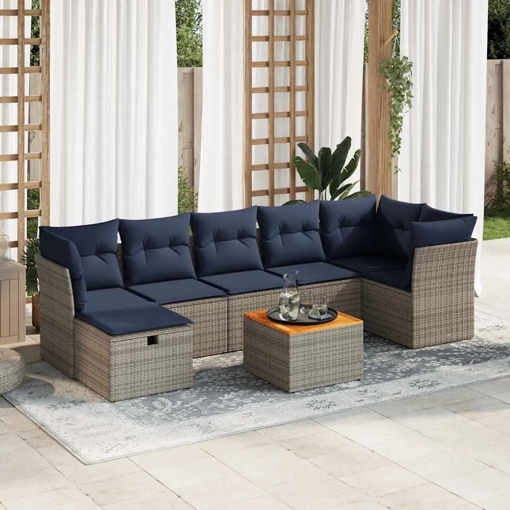 vidaXL Set canapele de grădină cu perne, 8 piese, gri, poliratan