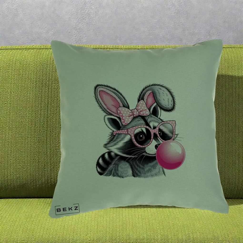 Perna Decorativa Raton cu Urechi de Iepure si Guma de Mestecat, 40x40 cm, Verde, Husa Detasabila, Perna Inclusa, BEKZ®
