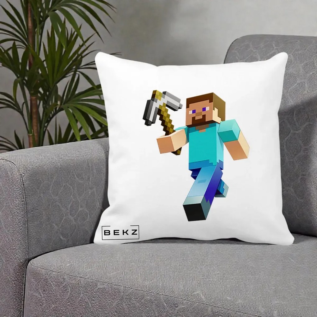Perna Personalizata Minecraft Steve cu Tarnacop, 40x40 cm, Alba Mata, Husa Detasabila, Perna Inclusa, BEKZ®