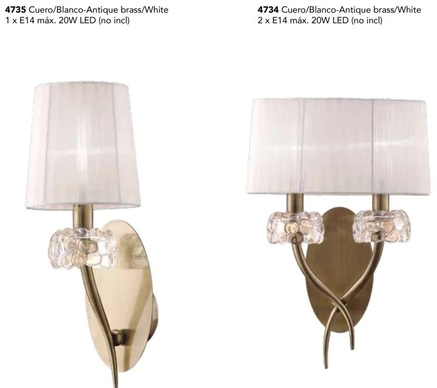 Aplica de perete clasica LOEWE antique brass/ abajur alb