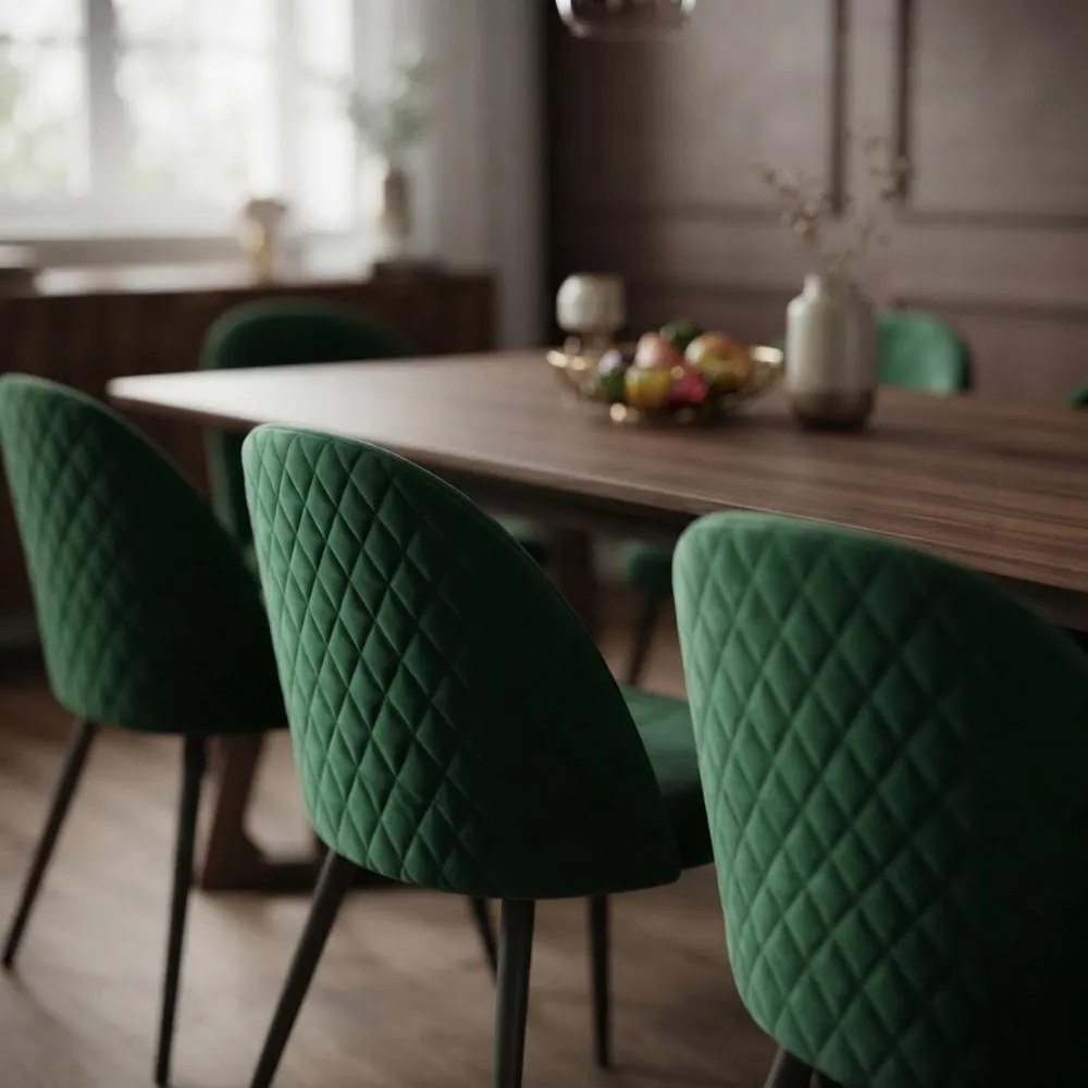 Scaun Living Din Catifea Cu Picioare Negre BUC 207 verde