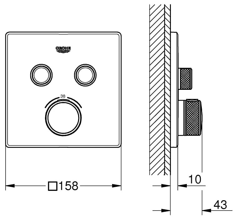 Baterie dus cu 2 iesiri, Grohe Smartcontrol, parte aparenta, patrat, cu termostat-29124000