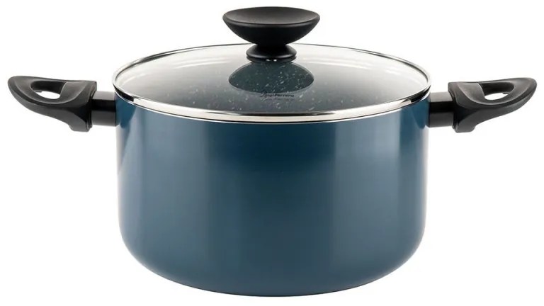 Oala cu capac din sticla Luigi Ferrero Prima FR-2245D, 22x13 cm, 4.5 l, Acoperire antiaderenta cu efect de marmura, Inductie, Albastru