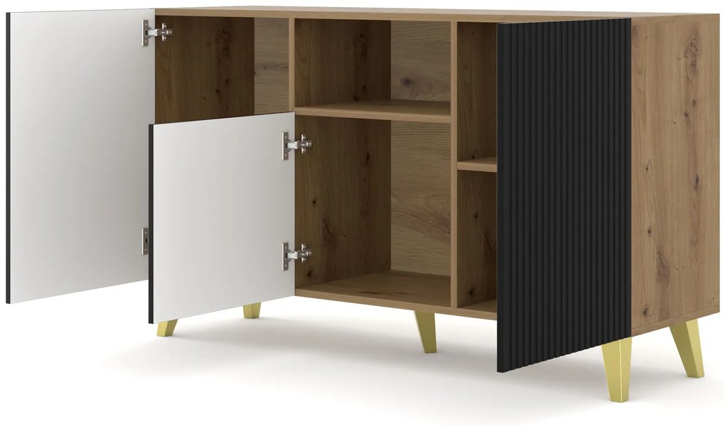 Dulap PB 150 2D1cu Rowanna (Stejar artisan + Negru + Auriu). 1125097