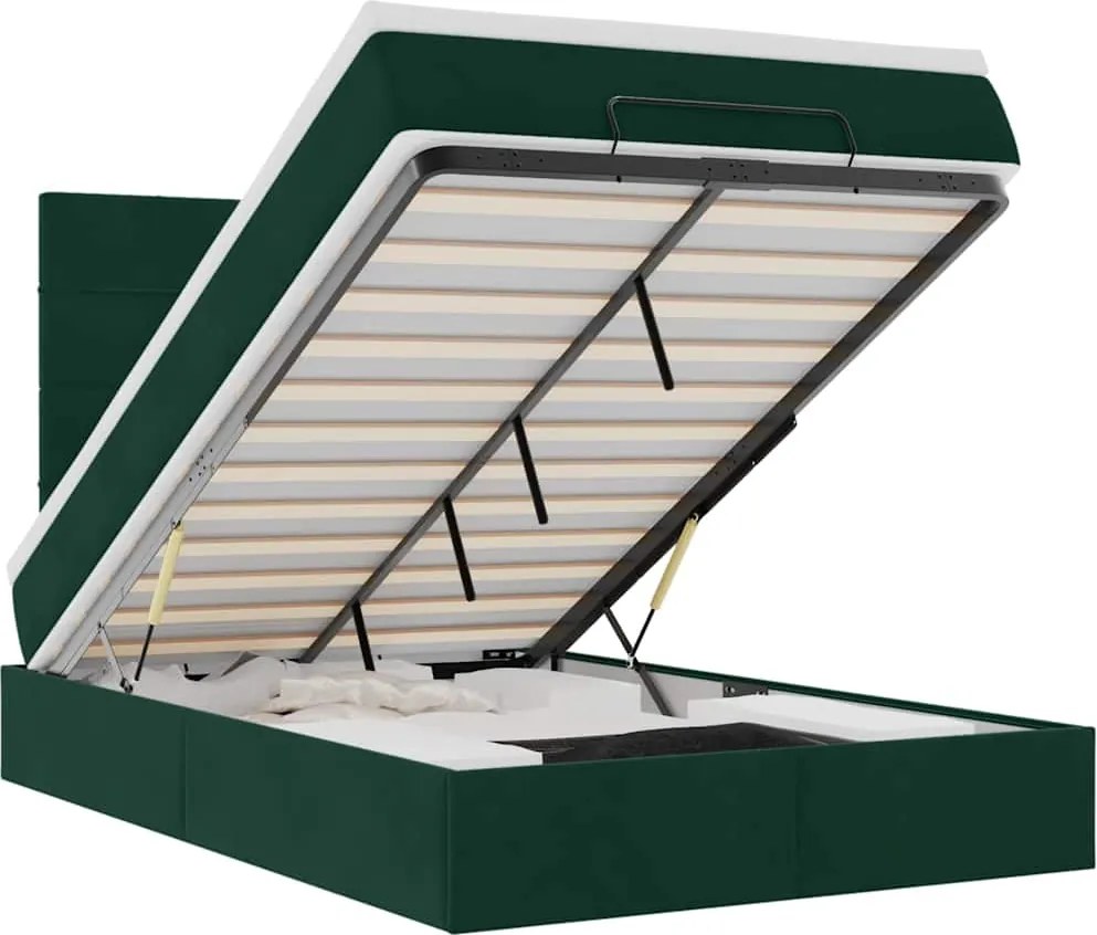 vidaXL Cadru de pat otoman cu saltele, catifea verde închis 120x190cm