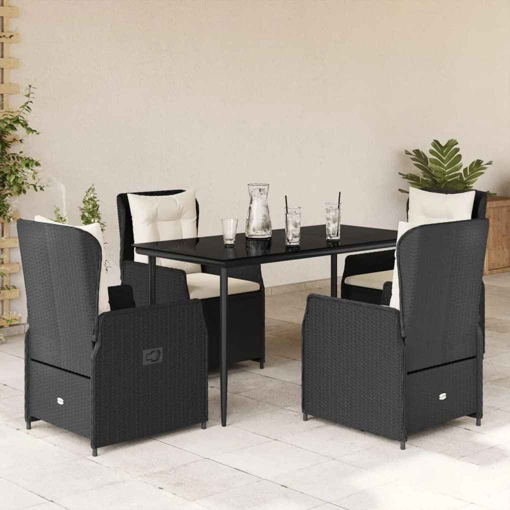vidaXL Set mobilier de grădină cu perne, 5 piese, negru, poliratan