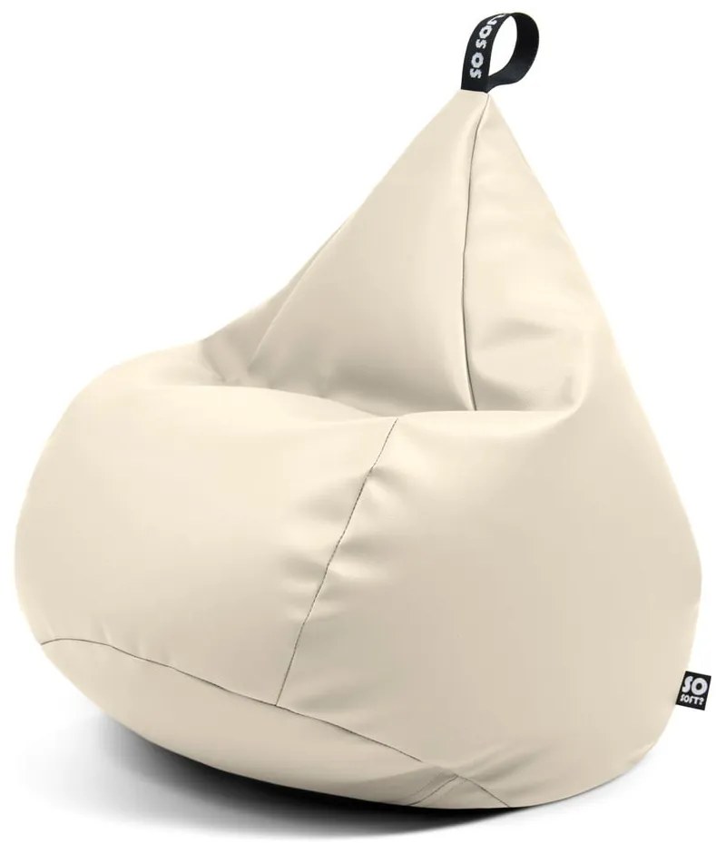 Fotoliu puf pentru copii bej cu tapițerie din imitație de piele Drop M – So Soft?