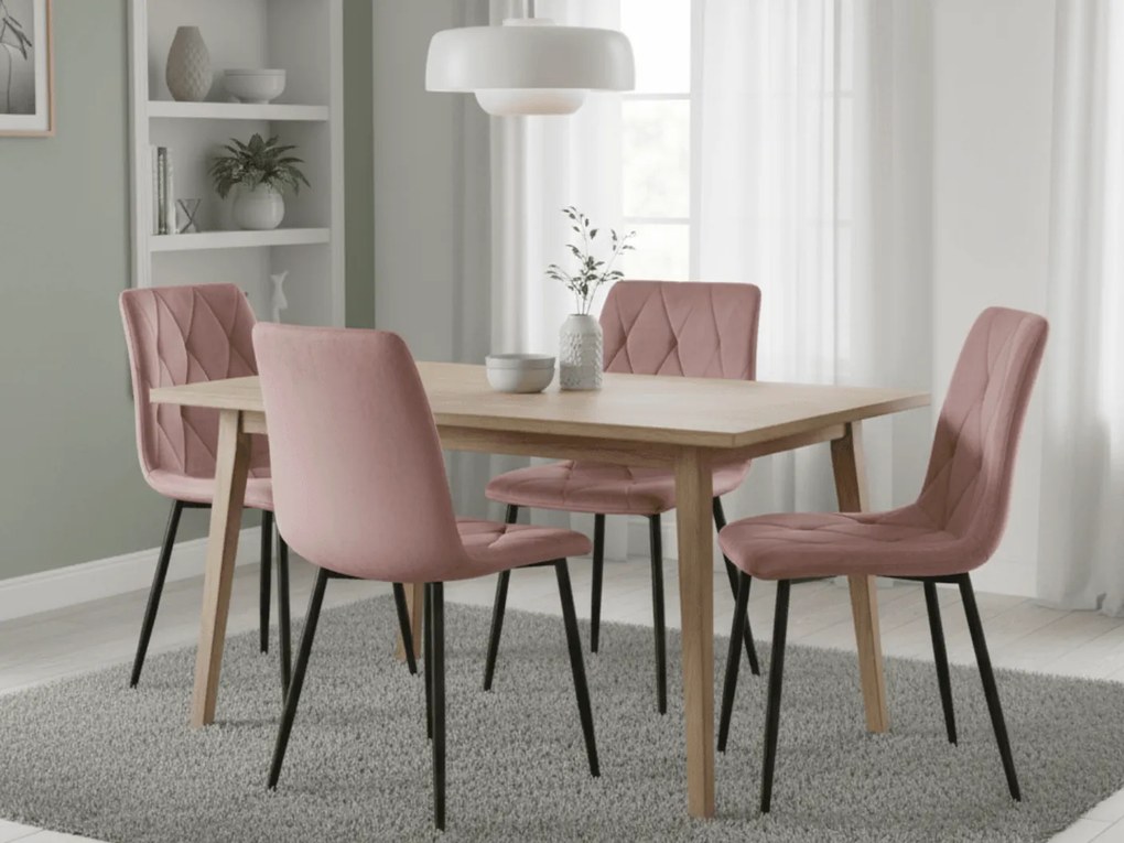 Roz scaun bucatarie LIBRA din catifea cu picioare negre