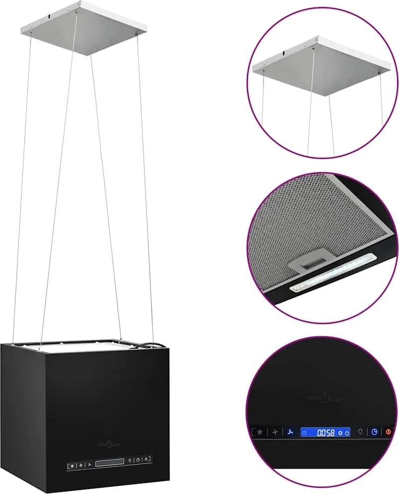 vidaXL Hotă suspendată insulă, LCD tactil, 37 cm, oțel