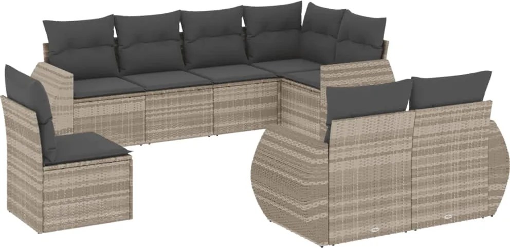 vidaXL Set mobilier de grădină cu perne, 8 piese gri deschis poliratan