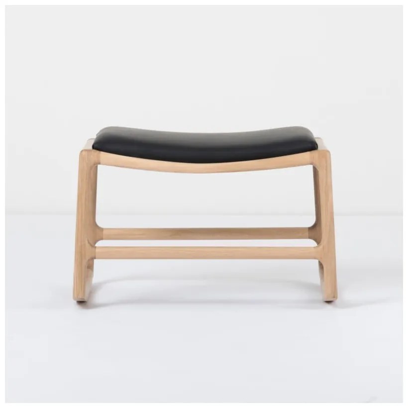 Taburet din piele bovină cu structură din lemn masiv de stejar Gazzda Dedo, negru