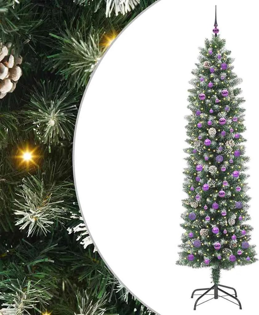 vidaXL Copac Artificial Slăb de Crăciun cu 300 LED Verde și alb 240 cm