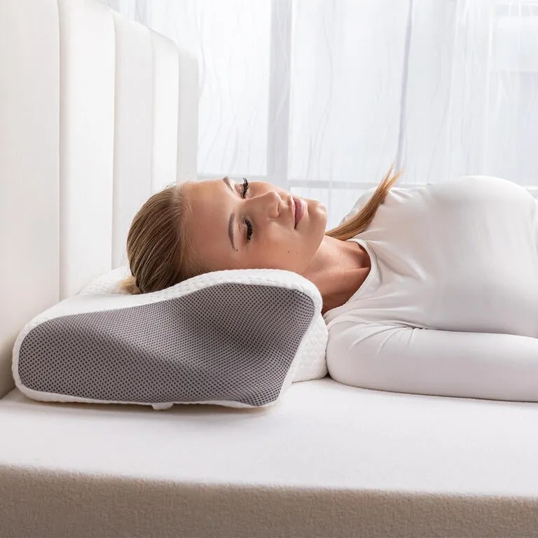 Pernă ergonomică din spumă cu memorie alb-gri 60 x 35 cm