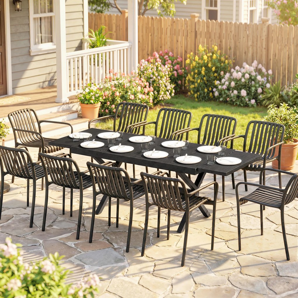 Outsunny Masă de Grădină Extensibilă din Aluminiu Masă de Luat Masa în Aer Liber Efect Lemn 8-10 Persoane 214x85x73cm Gri Antracit | Aosom Romania