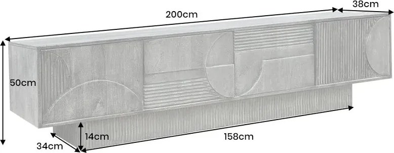 Comoda TV cu model optic 3D, Lemn mahon natur albit, ART DECO 200cm