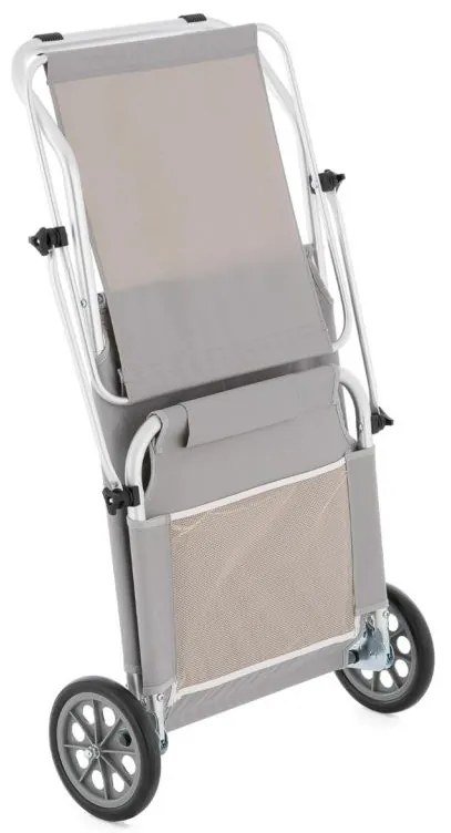 Șezlong de grădină pliabil cu roți și copertină, gri