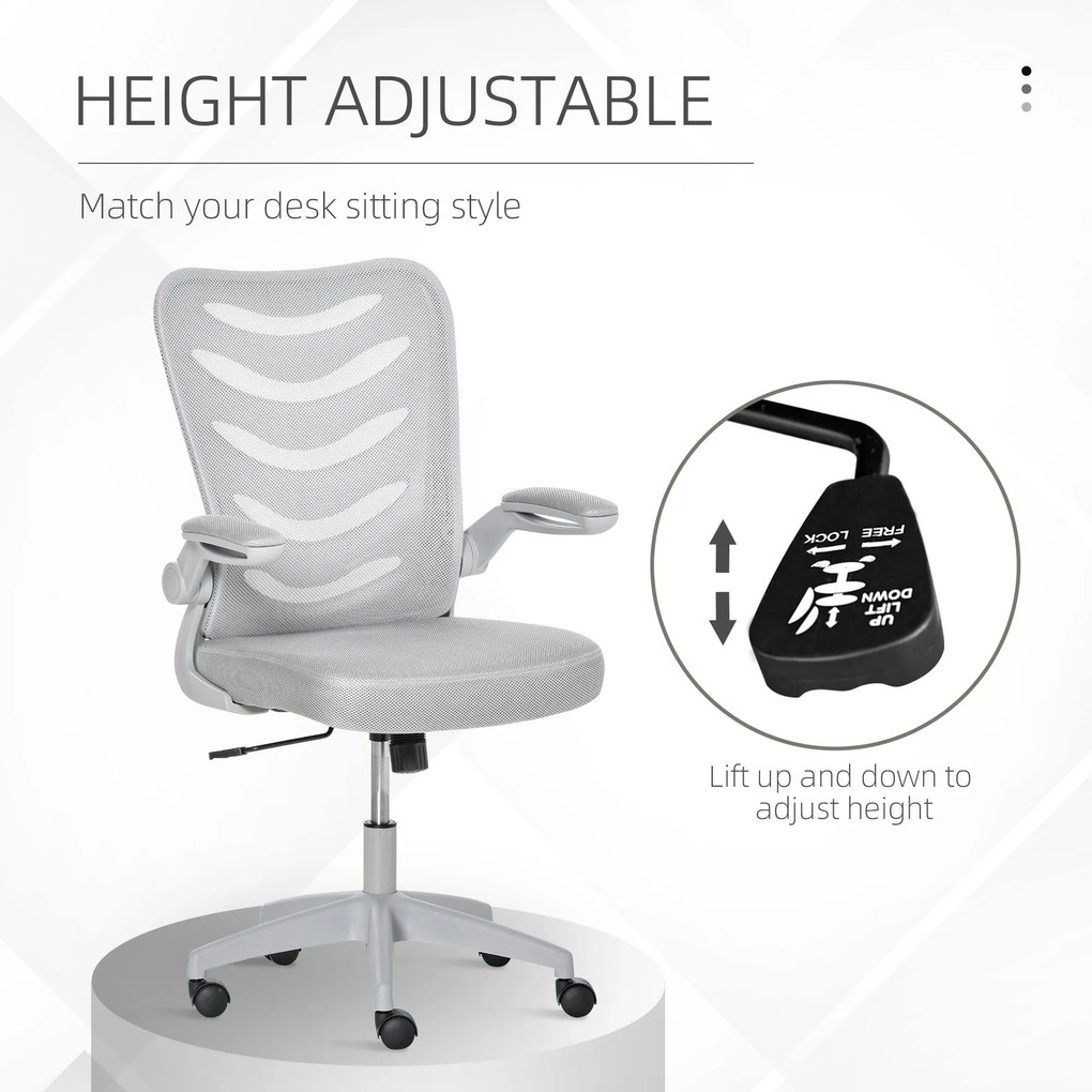 Scaun de Birou Ergonomic, Fotoliu Pivotant, Inaltime Reglabila, Functie de leganare 58.5x58x94.5-103.5cm, Gri Vinsetto | Aosom RO