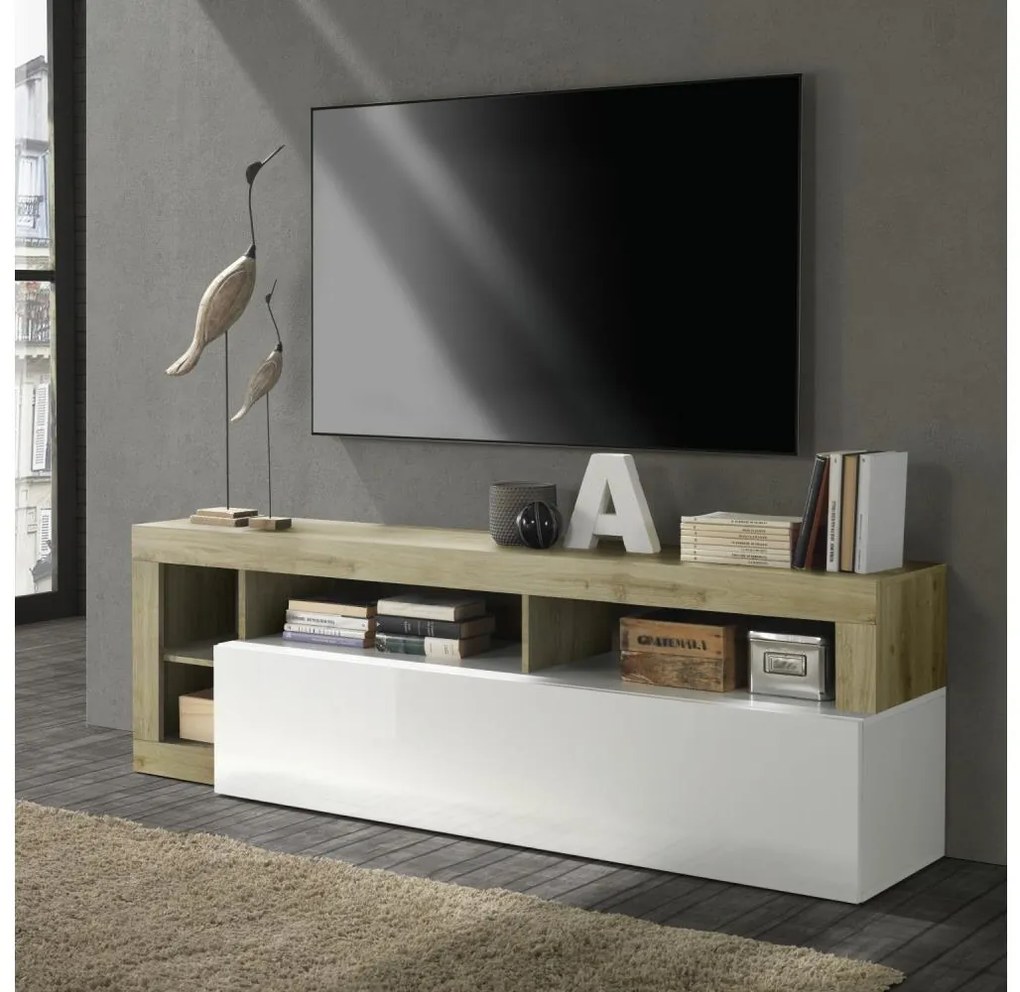 Comodă TV LENOR albă/stejar deschis