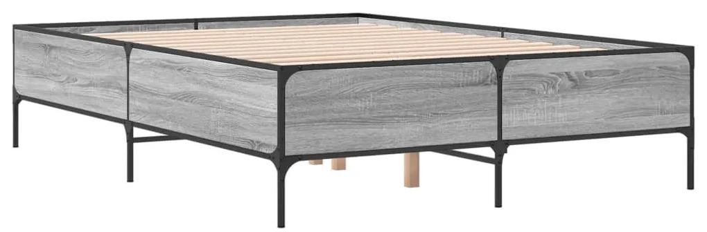 3279790 vidaXL Cadru de pat, gri sonoma, 160x200 cm, lemn prelucrat și metal