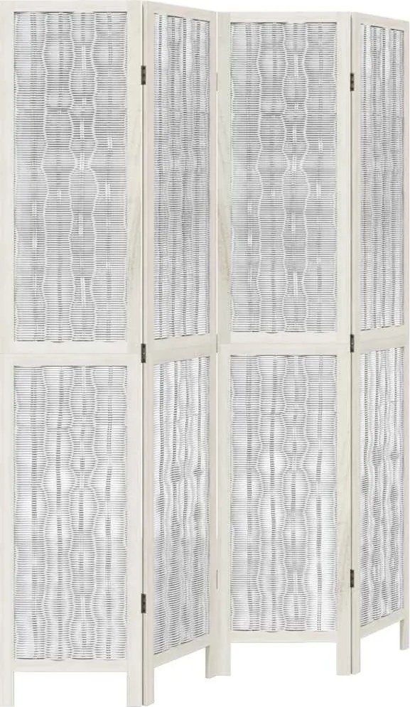 vidaXL Paravan cameră 4 panouri, alb, lemn masiv paulownia