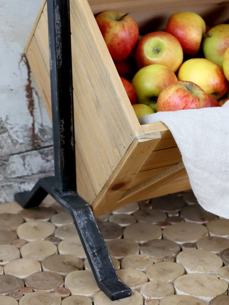 Etajeră metalică cu 3 lăzi din lemn de brad, finisaj natural, 50×34×104 cm, „Marché"