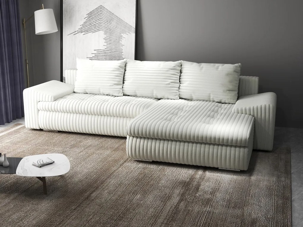 Colțar extensibil dumonde cu ladă de depozitare si sezut confortabil din spuma high-density, Leonardo Ambience Ivory 260x185 cm II
