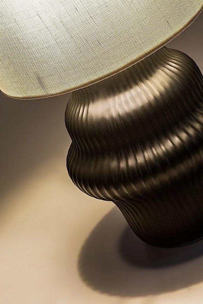 Lampa de masa ceramica neagra abajur alb Glimo