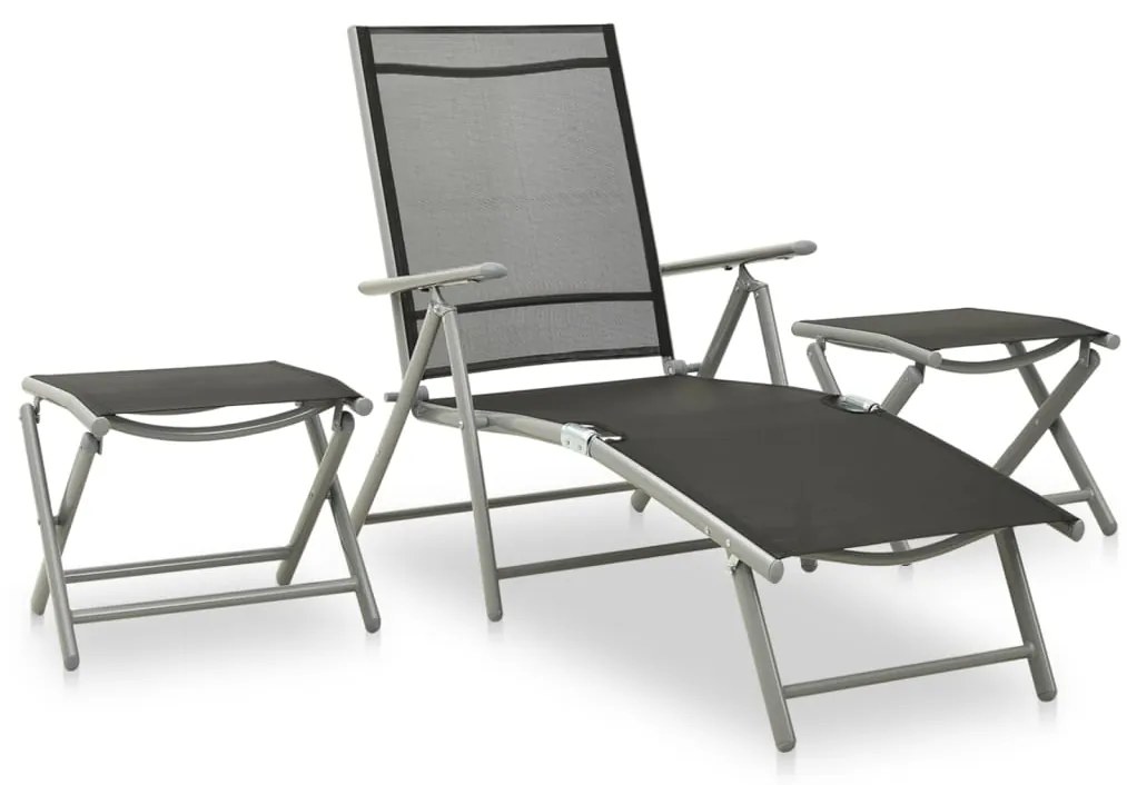 vidaXL Set mobilier de grădină, 3 piese, argintiu, textilenă&amp;aluminiu