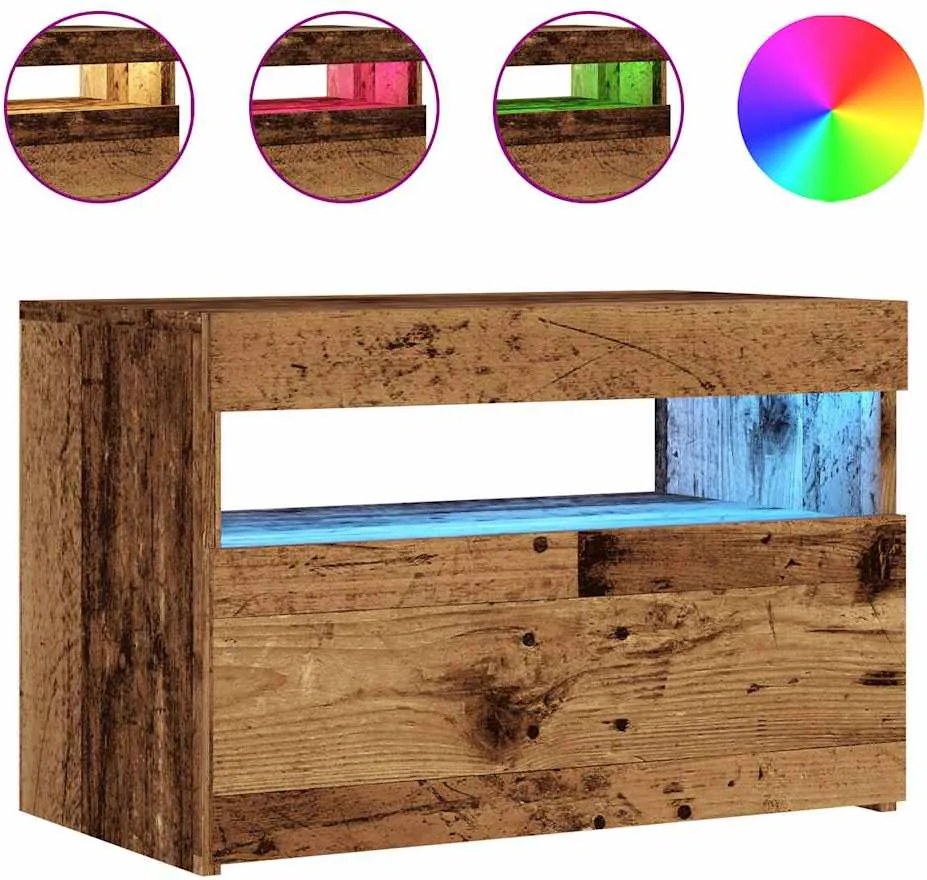 vidaXL Dulap TV cu lumini LED lemn vechi 60x35x40 cm lemn prelucrat