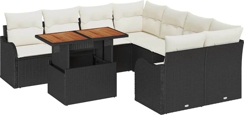 vidaXL Set de canapele pentru grădină 9 pcs Negru Rattan poli