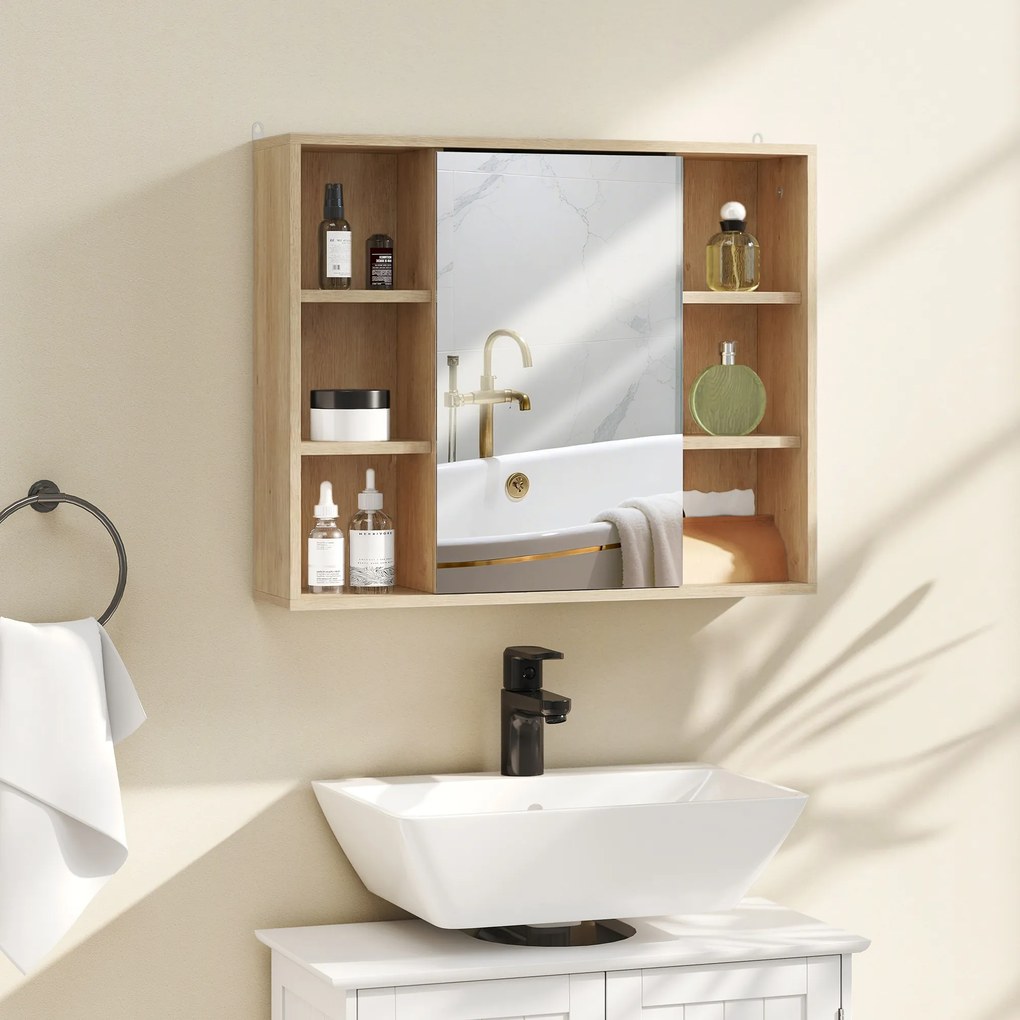 HOMCOM Dulap cu oglindă din MDF și PAL, cu 3 rafturi laterale și raft interior reglabil, 60x14.5x49.4 cm | Aosom Romania