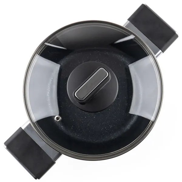 Cratiță Luigi Ferrero Regina FR-2040 20x10 cm, 2,5 l, Acoperire antiaderentă cu efect de marmură, Capac din sticlă cu orificiu pentru abur, Negru