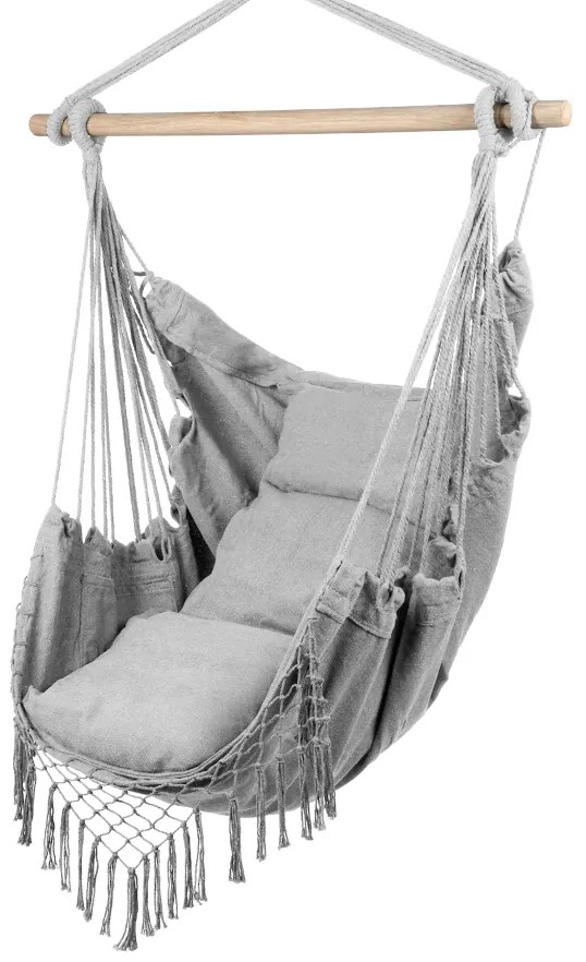 ShopJK SCAUN SUSPENDAT GRI DESCHIS XXL BRAZILIAN + 2X PERNĂ
