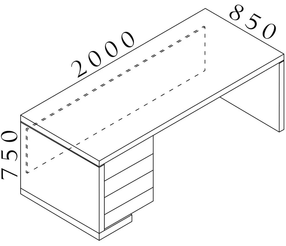 Masa Lineart 200 x 85 cm + container stanga, ulm deschis / alb