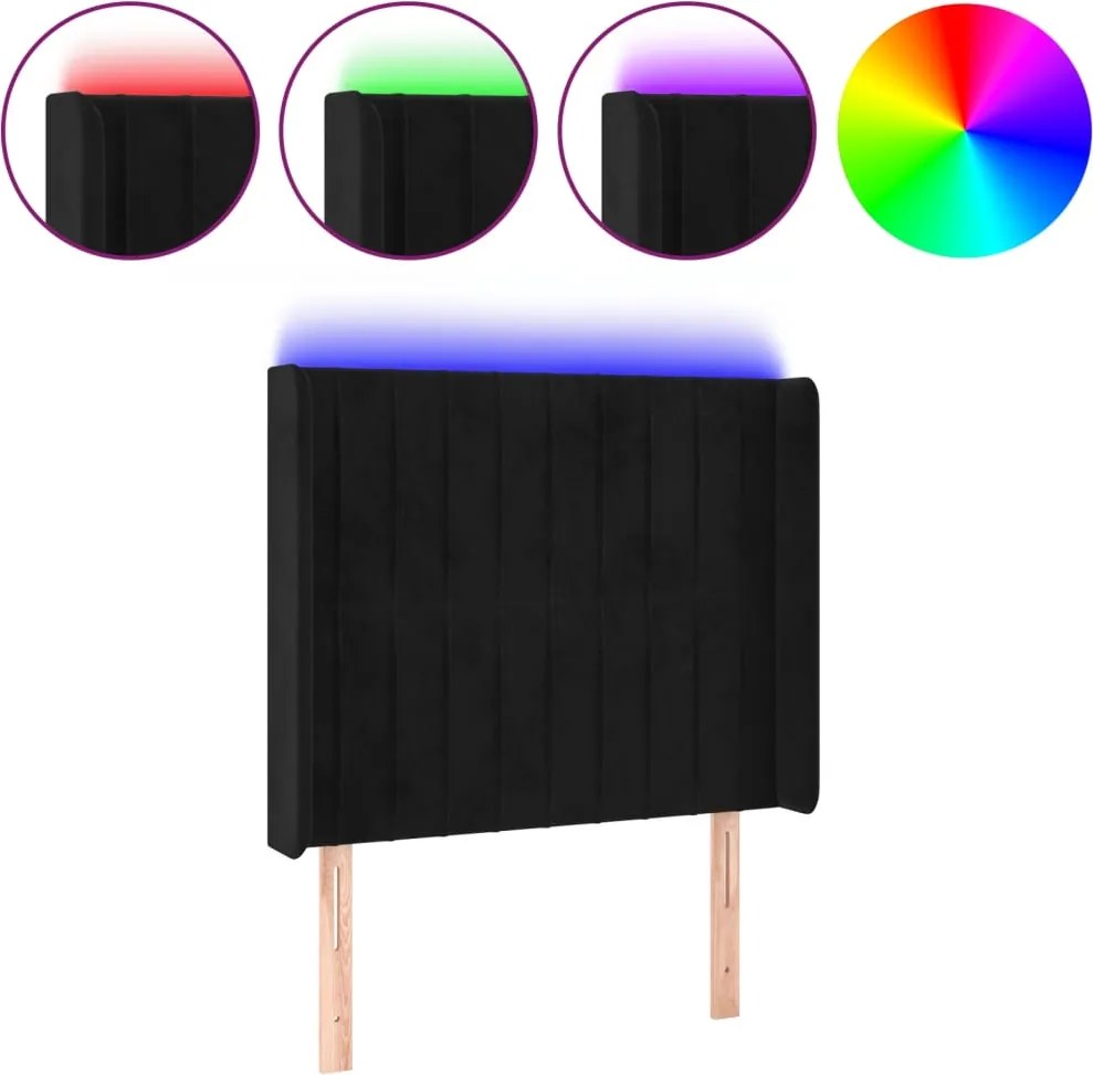 vidaXL Tăblie de pat cu LED, negru, 83x16x118/128 cm, catifea